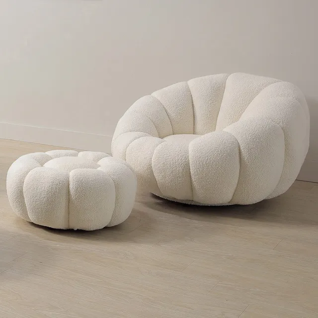 【BODEN】南瓜造型泰迪羊羔毛絨布休閒單人椅+椅凳組合(兩色可選)