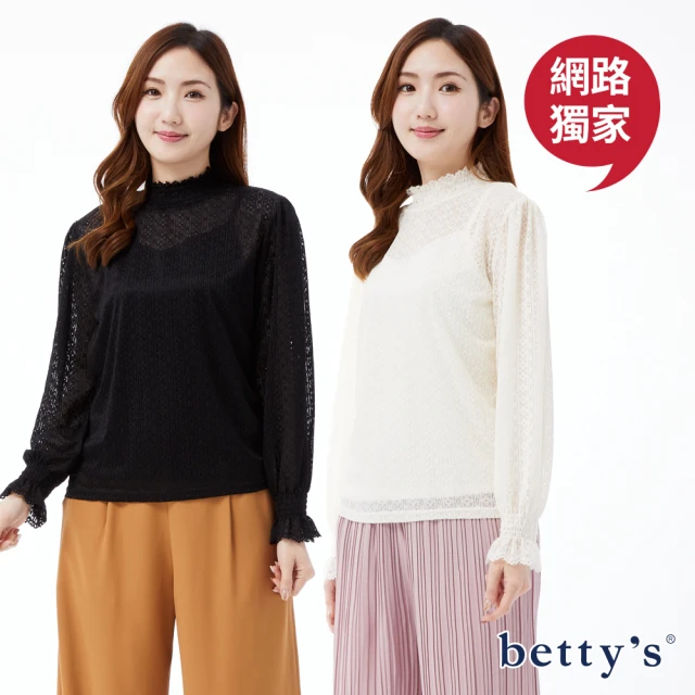 betty’s 貝蒂思 網路獨賣★鏤空透膚蕾絲高領T-shirt(共二色)