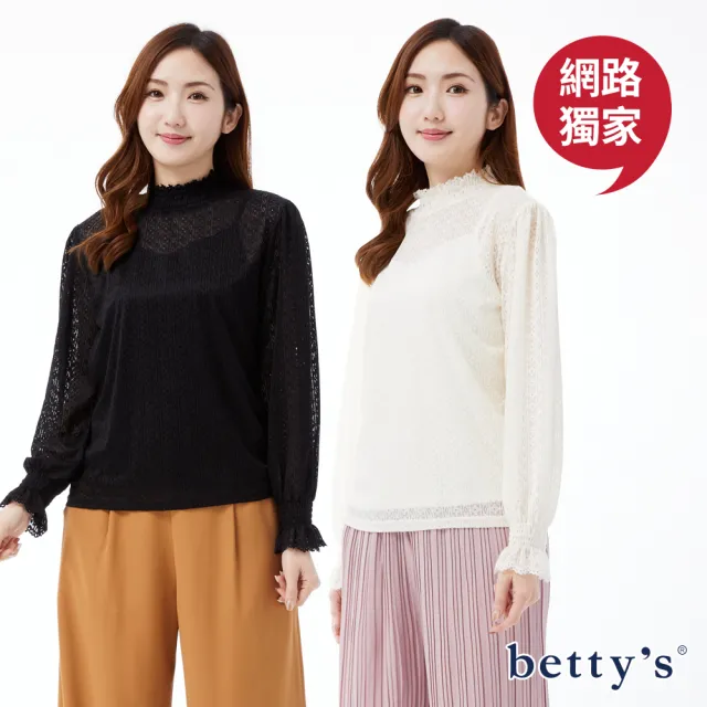 【betty’s 貝蒂思】網路獨賣★鏤空透膚蕾絲高領T-shirt(共二色)