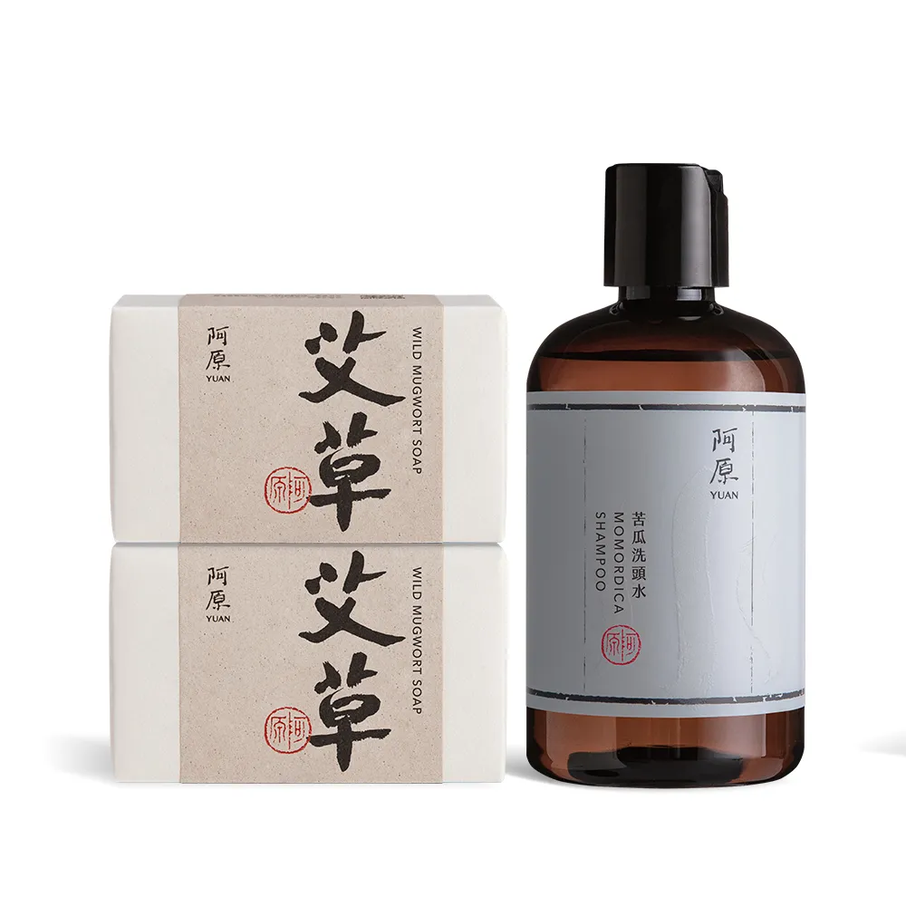 【阿原】艾草皂-115gx2+苦瓜洗頭水-250mL(青草藥製成手工皂)