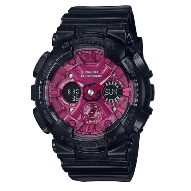 【CASIO 卡西歐】G-SHOCK 優雅炫酷 纖薄精巧 黑紅 雙顯手錶(GMA-S120RB-1A)