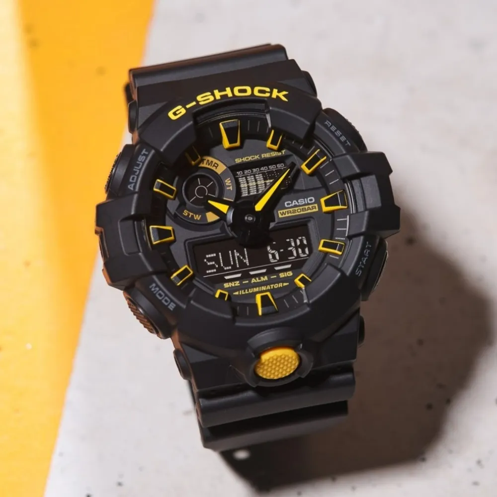 【CASIO 卡西歐】G-SHOCK 酷炫  搶眼黑黃色 雙顯腕錶53.4 mm(GA-700CY-1A)