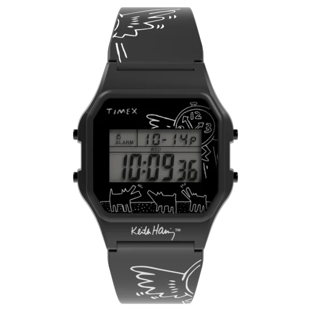 TIMEX 天美時 T80 x Keith Haring 34 毫米普普藝術風格電子錶 黑 TXTW2W25500