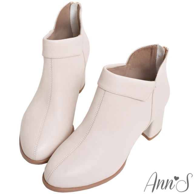 Ann’S 史黛拉-顯瘦V口立體反折真皮小羊皮粗跟短靴5.5