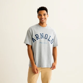 【Arnold Palmer 雨傘】男裝-品牌英文印花短袖T恤(灰色)
