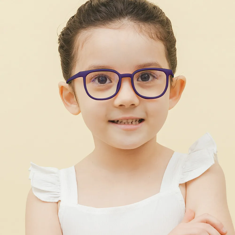 【ALEGANT】星空霧藍兒童專用輕量威靈頓矽膠彈性方框UV400濾藍光眼鏡(防藍光必備/戒不掉3C就來保護眼睛)