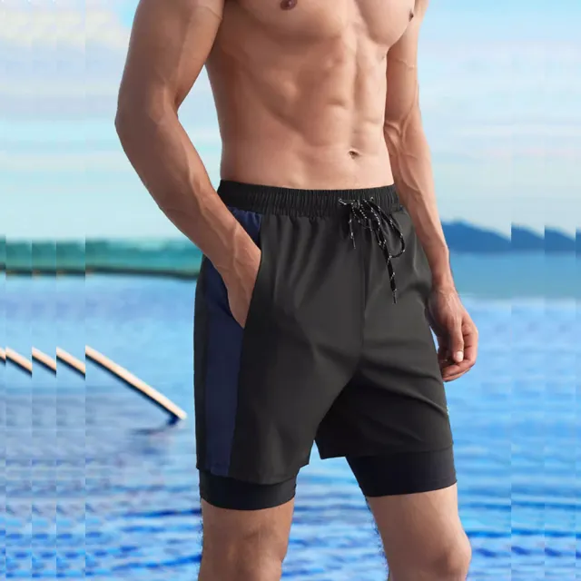 【泳衣果】男泳褲L-5L奧納大尺碼雙層短褲沙灘海邊游泳泡湯(單短褲)