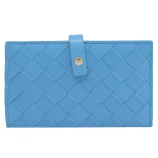 【BOTTEGA VENETA 寶緹嘉】簡約經典手工編織小牛皮扣式零錢中夾(藍)