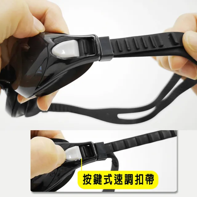 【TRANSTAR 全適達】度數泳鏡 抗UV塑鋼鏡片-按鍵式扣帶(黑色200-800度)
