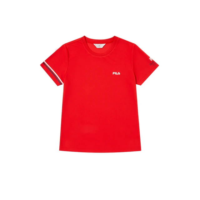 FILA官方直營 女吸濕排汗短袖圓領T恤-紅色(5TEY-1