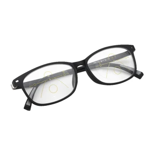 【MEGASOL】優質彈性TR鏡架年輕黑方框漸進多焦老花眼鏡(矩方大框中性款-PL096)