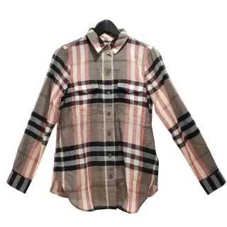 【BURBERRY 巴寶莉】4055801 經典格紋口袋棉質長袖襯衫(粉色)