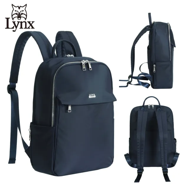 【Lynx】美國山貓防潑水尼龍布包 中型電腦後背包 多隔層機能收納/筆電保護袋(藍/灰/黑)
