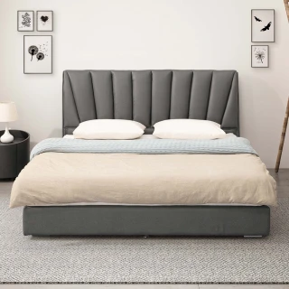 【BODEN】伊薩6尺雙人加大灰色皮革床組(床頭片+床底-不含床墊)