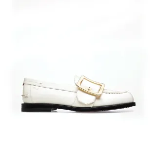 【BALLY】白色方釦造型牛皮平底鞋(bally 休閒鞋)