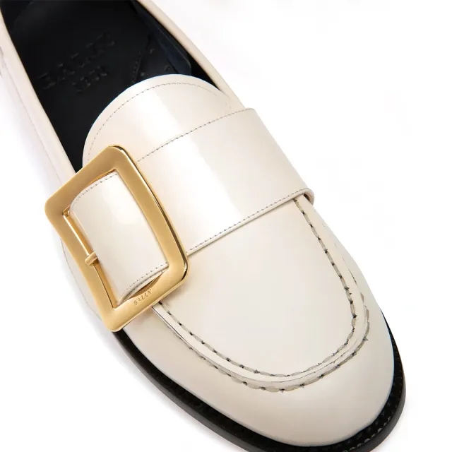 【BALLY】白色方釦造型牛皮平底鞋(bally 休閒鞋)