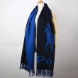 【RALPH LAUREN】POLO經典大馬LOGO雙色羊毛流蘇圍巾(深藍/藍色)