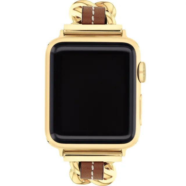 【COACH】Apple Watch 錶帶 38/41mm 適用 鍊帶結合皮錶帶 - 金x咖 99狂買節(不含手錶)