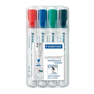 【STAEDTLER 施德樓】《Lumocolor 防乾白板筆》圓頭 4 色組