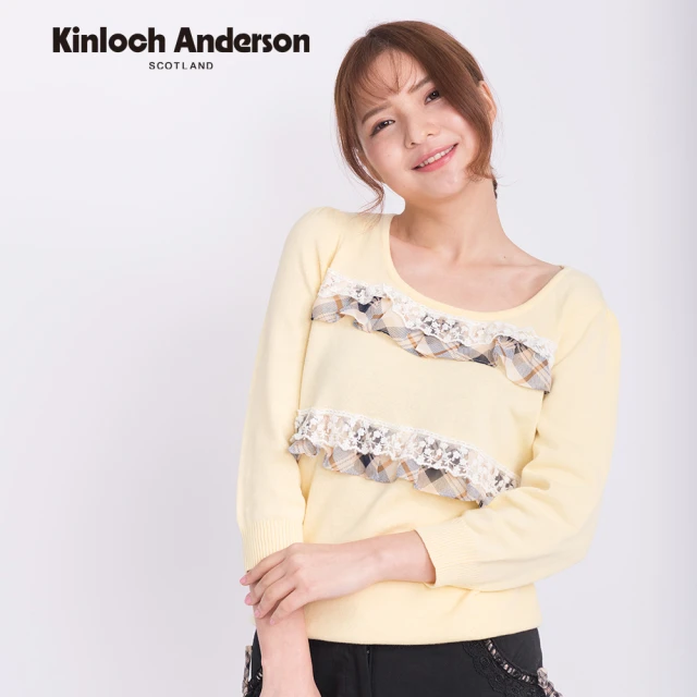 Kinloch Anderson 清新圓領蕾絲短袖針織上衣 金安德森女裝(KA0265916 海洋藍/暖鵝黃)