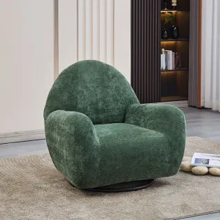 【AT HOME】綠色粗麻布質鐵藝休閒轉椅/餐椅  現代新設計(奧利佛)
