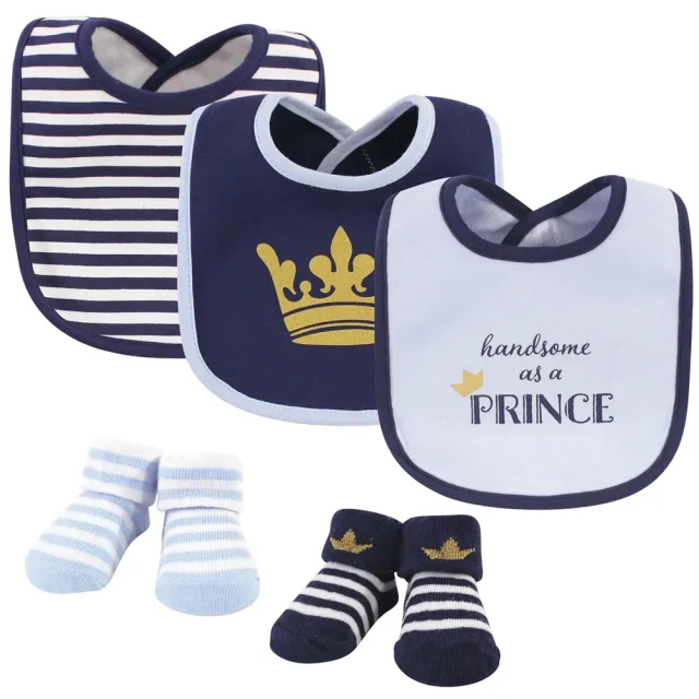 【Hudson Baby】彌月禮盒組-圍兜+寶寶襪5件組(口水巾嬰兒襪新生兒)