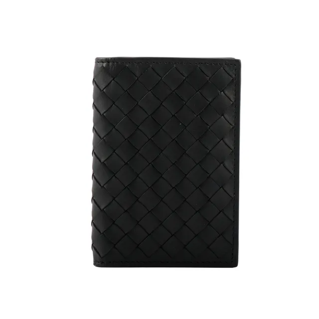 【BOTTEGA VENETA 寶緹嘉】小牛皮編織二折卡片夾_薄款(黑色)
