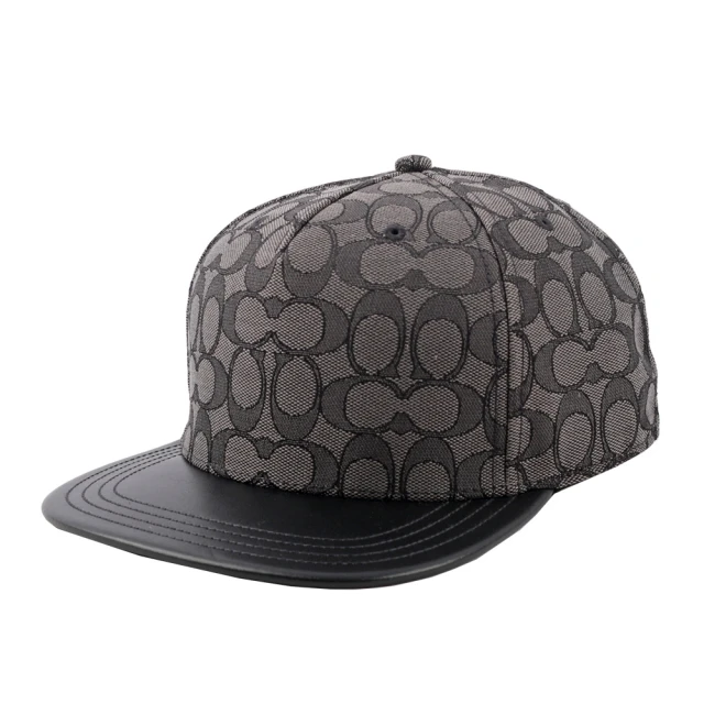 COACH CC Logo 緹花布及皮革棒球帽(炭灰色/黑色