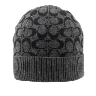 【COACH】CC Logo 滿版標誌羊毛毛帽(黑色)