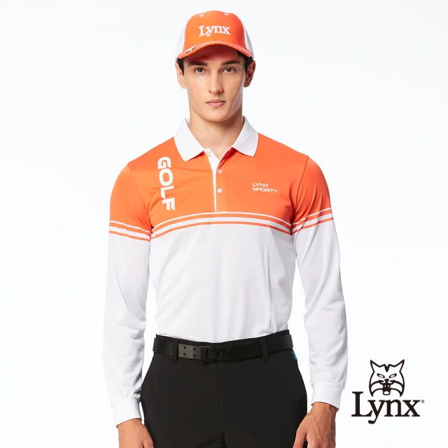 Lynx GolfLynx Golf 男款網眼材質半身配色Lynx Sporty字樣印花長袖POLO衫(橘色)