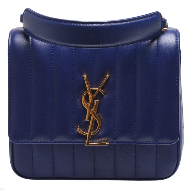 YSLYSL vicky matelasse系列品牌金屬LOGO絎縫小羊皮肩背/斜背包(中-藍532612-0YD0J-4243)