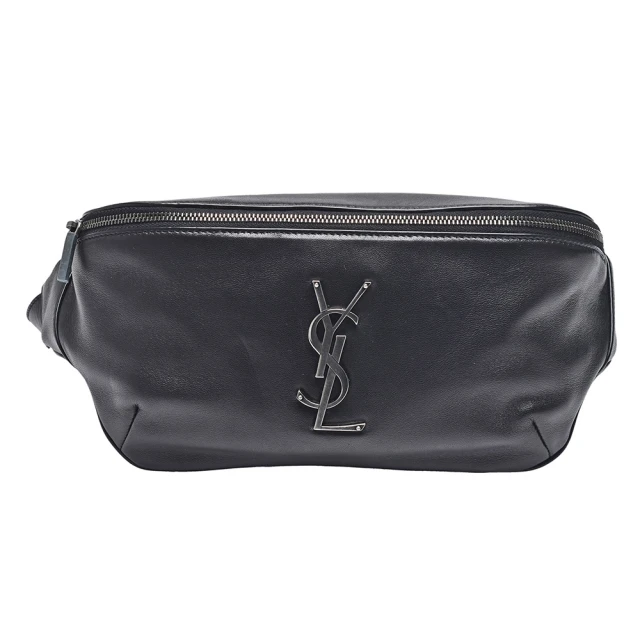 YSL 經典CLASSIC MONOGRAM金屬LOGO羊皮手提/斜背包(黑色590076-03U0E-1000)