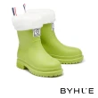 【BYHUE】溫暖可愛兩穿毛茸茸襪套軟芯圓頭厚底短雨靴(綠)