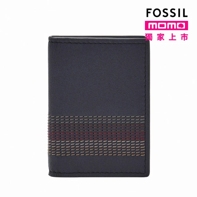FOSSIL Cillian 真皮繡線直式皮夾-海軍藍 SML1871414