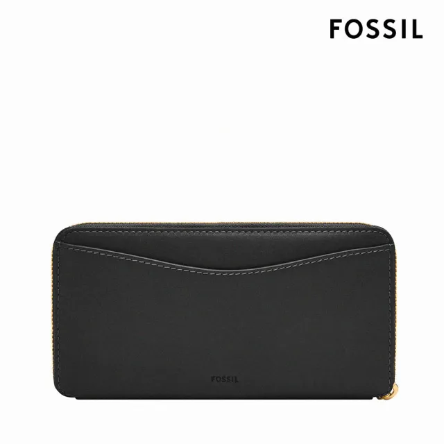 【FOSSIL 官方旗艦館】Lennox 真皮金釦手環帶長夾-黑色 SL10037001