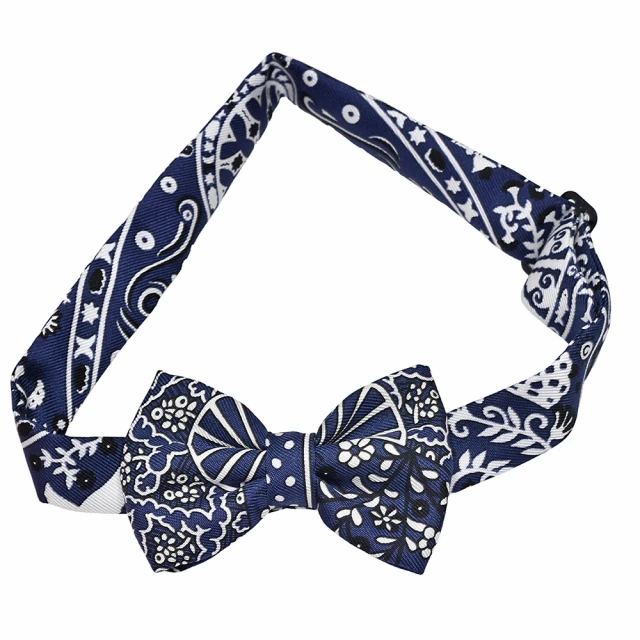 Hermes 愛馬仕Hermes 愛馬仕 經典Bow tie繽紛花紋造型蝴蝶結領結(深藍H782979S-BLUE)