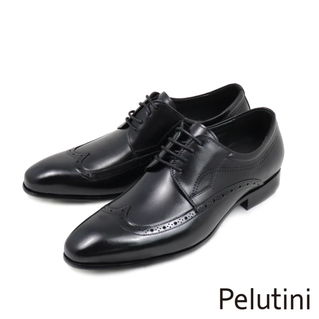 Pelutini 經典流線軟墊休閒綁帶德比鞋 黑色(3120