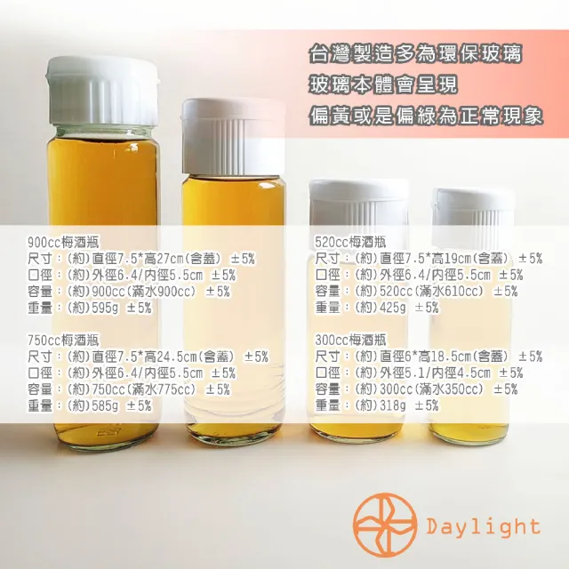 【Daylight】台灣製玻璃梅酒空瓶900/750ml-3件組(玻璃瓶 梅酒瓶 空瓶 分裝瓶 蜂蜜瓶 釀酒 玻璃罐)