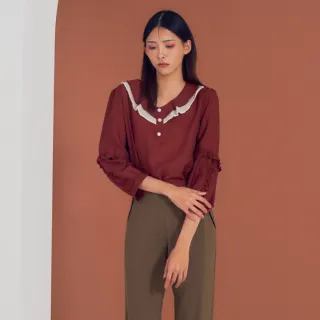 【MEDUSA 曼度莎】I”care 紅白小荷葉裝飾上衣（F）｜女長袖 上衣 新品(207-11401)