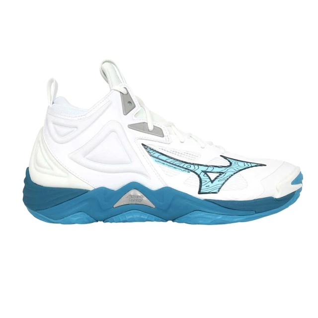 MIZUNO 美津濃 WAVE MOMENTUM 3 MID 男高筒排球鞋-運動 白水藍湖藍(V1GA231721)