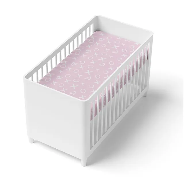【kushies】純棉棉絨嬰兒床床包 60x120 cm(粉色系 - 床墊25公分以內適用)