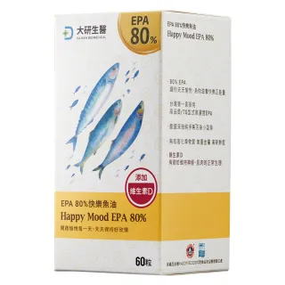 【大研生醫】EPA 80%快樂魚油60粒x1盒(rTG型式高濃度.高吸收率.添加陽光營養素維生素D)