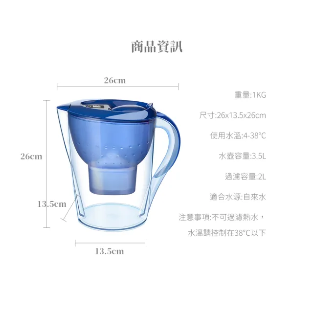 【CATIS】一壺七芯 3.5L活性炭濾水壺 淨水壺 過濾水壺 送7個濾芯(brita通用水壺 淨水器 過濾水)