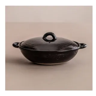 【好拾物】4TH MARKET 日本製 9號湯鍋 燉煮湯鍋 火鍋 日式陶鍋 土鍋 2200ML(黑色)