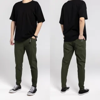 【Last Taiwan Jeans】超彈力機能布料 鬆緊腰合身長褲(黑、鐵灰、軍綠)