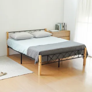 【RICHOME】莫特5呎雙人床/雙人床架/鐵床/鐵管床架(實木+鐵管)