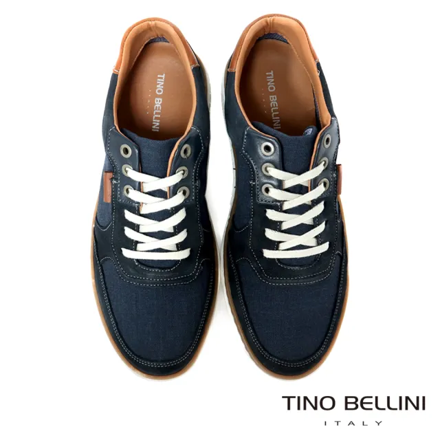 【TINO BELLINI 貝里尼】男款 葡萄牙進口丹寧綁帶休閒鞋HM4T017-4(單寧藍)