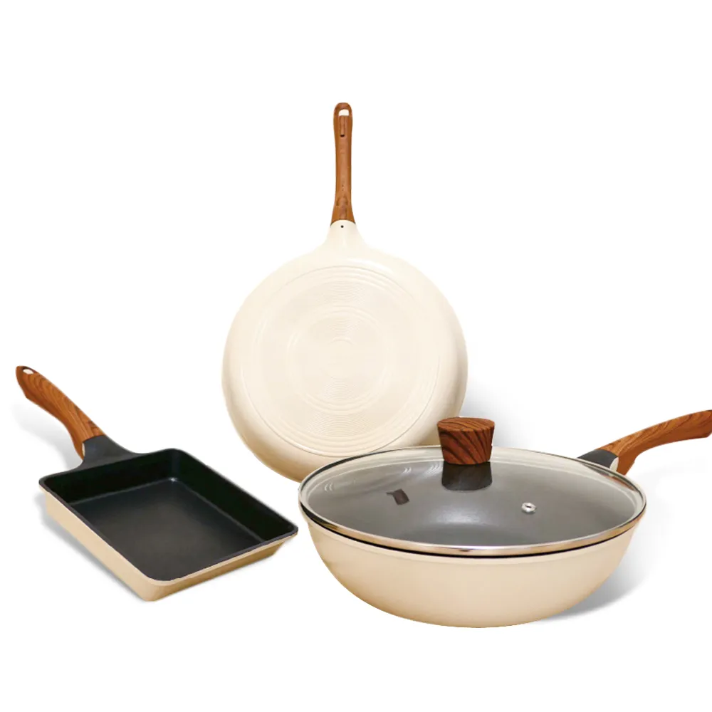 【Queen Chef】韓國Light Plus 鈦合金鑄造不沾鍋三鍋 28CM 4件組(炒鍋+平底鍋+蓋+玉子燒 交換禮物)