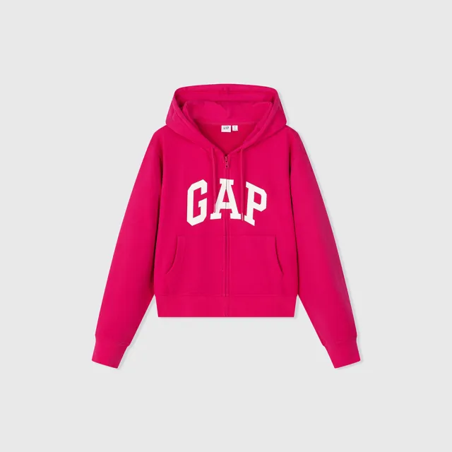 【GAP】女裝 Logo連帽外套 碳素軟磨法式圈織系列-深粉色(402167)