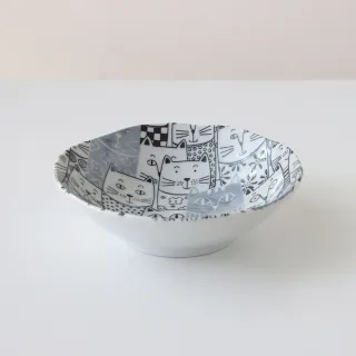 【Just Home】日本製滿版貓陶瓷6.5吋淺缽(日本製 湯碗 湯盤 碗)